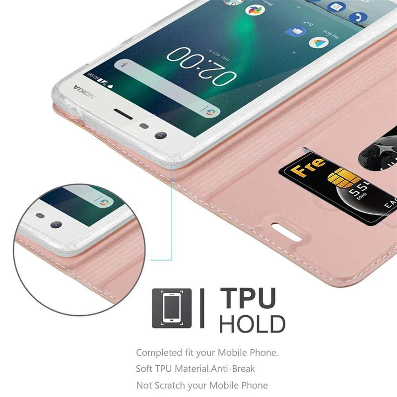 Cadorabo Hülle kompatibel mit Nokia 2 2017 Schutzhülle mit Magnetverschluss, Standfunktion und Kartenfach