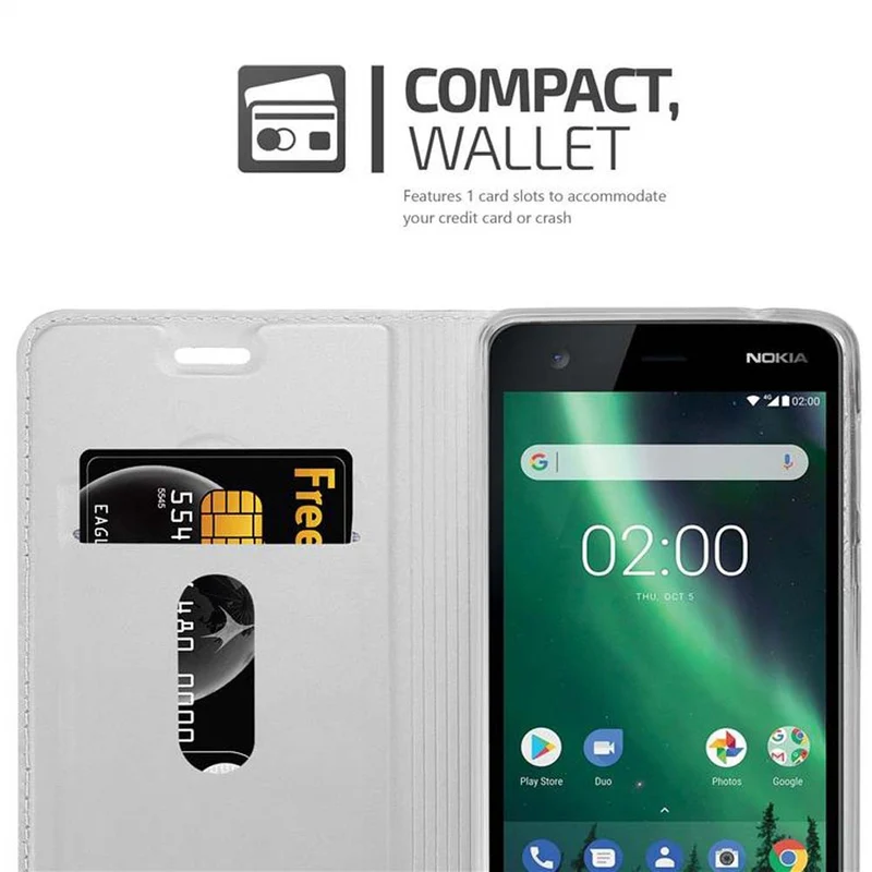 Cadorabo Hülle kompatibel mit Nokia 2 2017 Schutzhülle mit Magnetverschluss, Standfunktion und Kartenfach