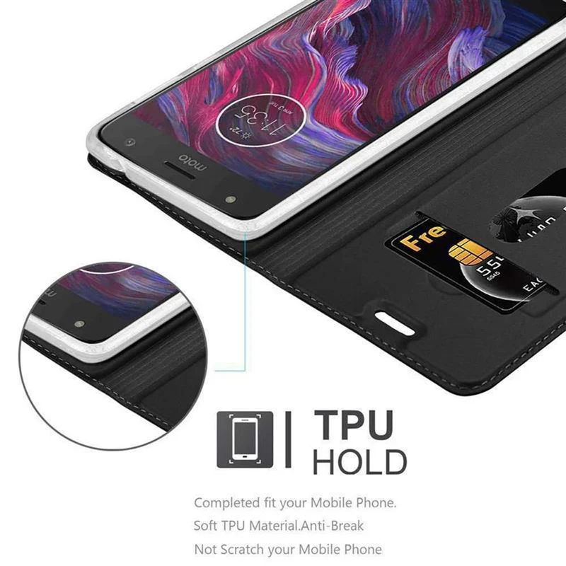 Cadorabo Hülle kompatibel mit Motorola MOTO X4 Schutzhülle mit Magnetverschluss, Standfunktion und Kartenfach