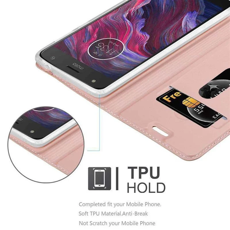 Cadorabo Hülle kompatibel mit Motorola MOTO X4 Schutzhülle mit Magnetverschluss, Standfunktion und Kartenfach