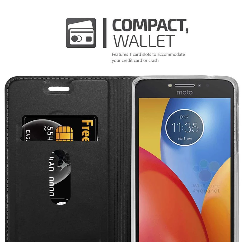 Cadorabo Hülle kompatibel mit Motorola MOTO E4 Schutzhülle mit Magnetverschluss, Standfunktion und Kartenfach
