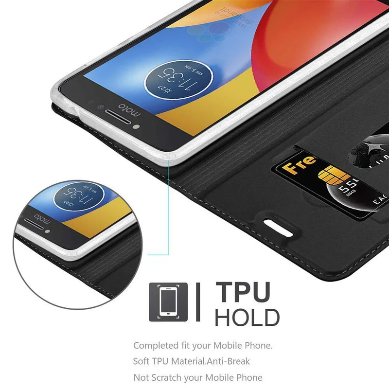 Cadorabo Hülle kompatibel mit Motorola MOTO E4 Schutzhülle mit Magnetverschluss, Standfunktion und Kartenfach