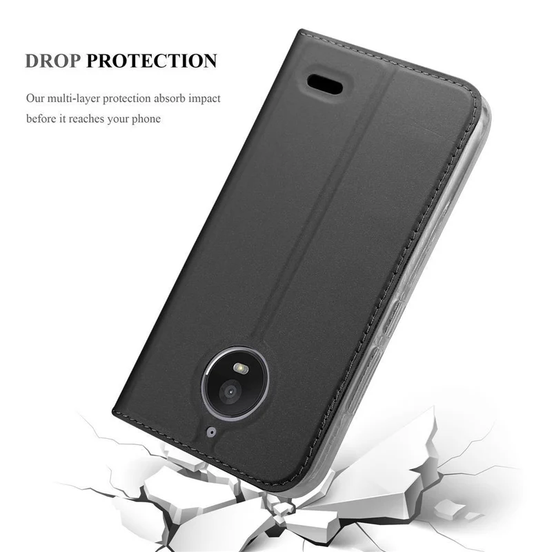 Cadorabo Hülle kompatibel mit Motorola MOTO E4 Schutzhülle mit Magnetverschluss, Standfunktion und Kartenfach