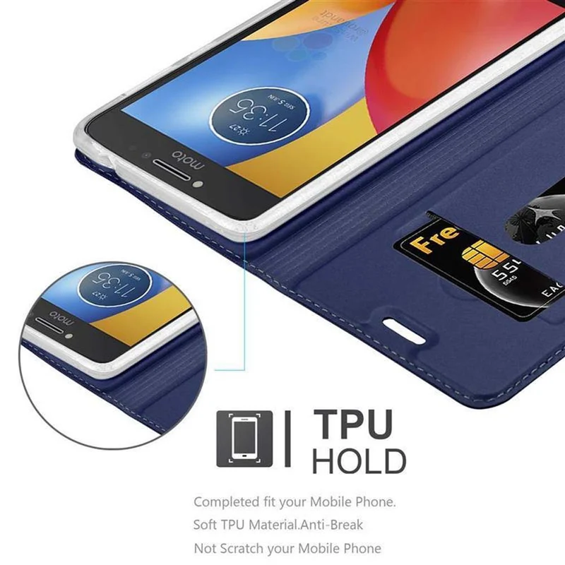 Cadorabo Hülle kompatibel mit Motorola MOTO E4 Schutzhülle mit Magnetverschluss, Standfunktion und Kartenfach