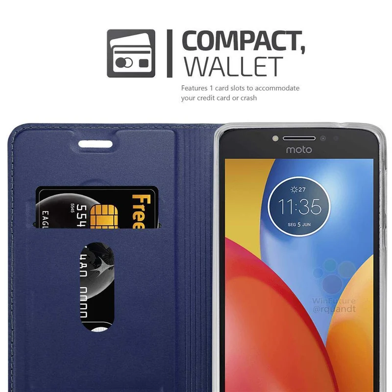 Cadorabo Hülle kompatibel mit Motorola MOTO E4 Schutzhülle mit Magnetverschluss, Standfunktion und Kartenfach