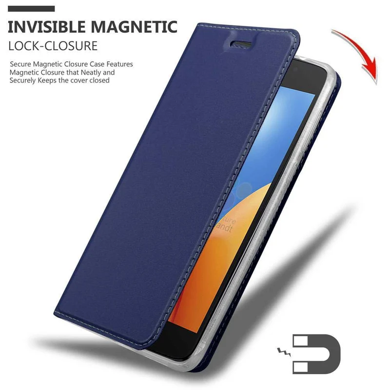 Cadorabo Hülle kompatibel mit Motorola MOTO E4 Schutzhülle mit Magnetverschluss, Standfunktion und Kartenfach