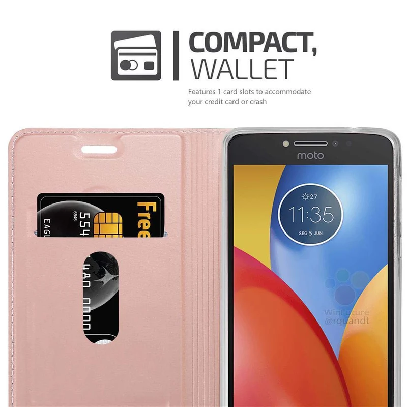 Cadorabo Hülle kompatibel mit Motorola MOTO E4 Schutzhülle mit Magnetverschluss, Standfunktion und Kartenfach