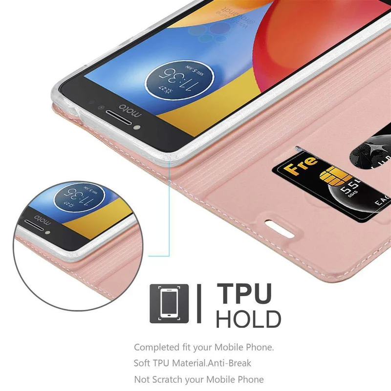 Cadorabo Hülle kompatibel mit Motorola MOTO E4 Schutzhülle mit Magnetverschluss, Standfunktion und Kartenfach