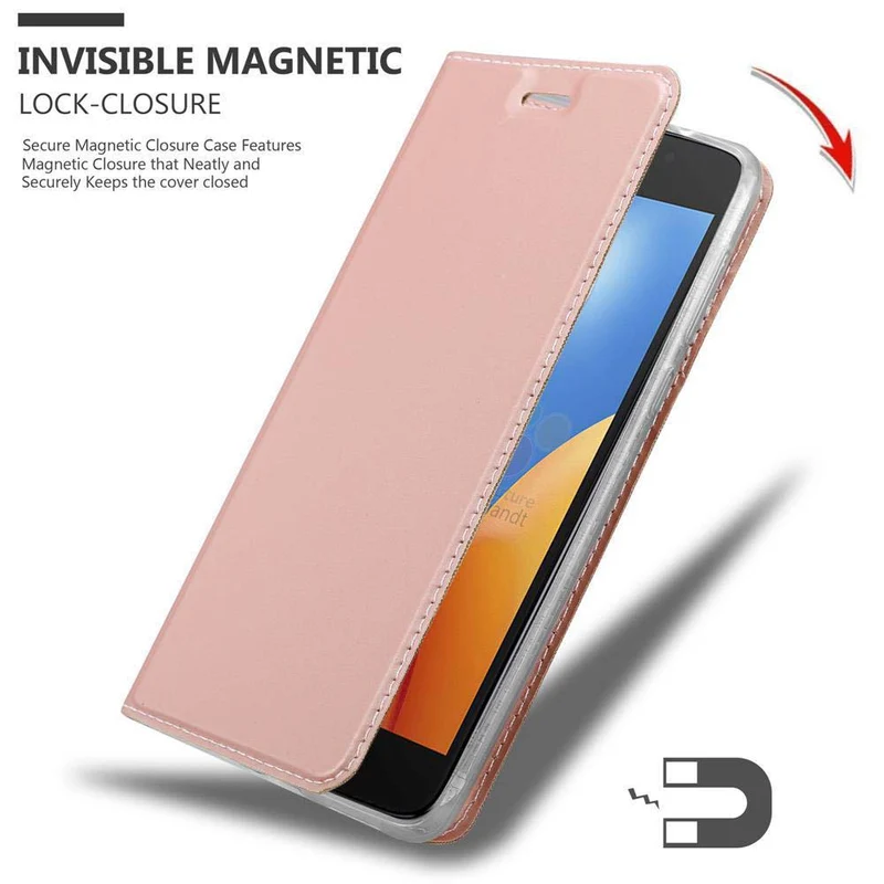 Cadorabo Hülle kompatibel mit Motorola MOTO E4 Schutzhülle mit Magnetverschluss, Standfunktion und Kartenfach