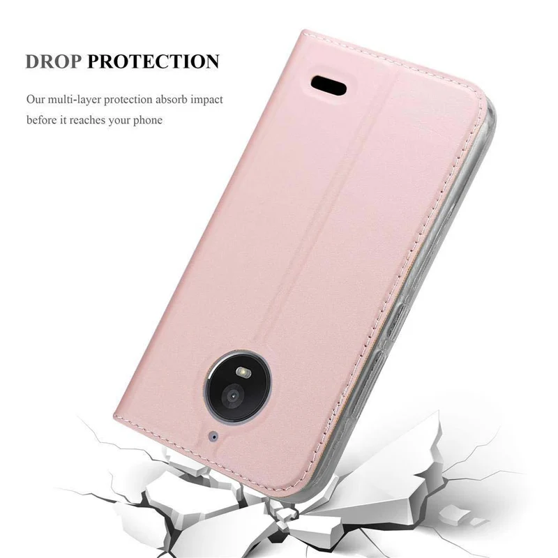 Cadorabo Hülle kompatibel mit Motorola MOTO E4 Schutzhülle mit Magnetverschluss, Standfunktion und Kartenfach
