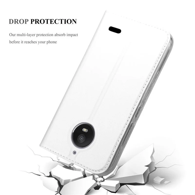 Cadorabo Hülle kompatibel mit Motorola MOTO E4 Schutzhülle mit Magnetverschluss, Standfunktion und Kartenfach