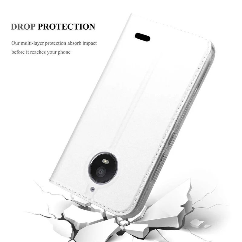 Cadorabo Hülle kompatibel mit Motorola MOTO E4 Schutzhülle mit Magnetverschluss, Standfunktion und Kartenfach