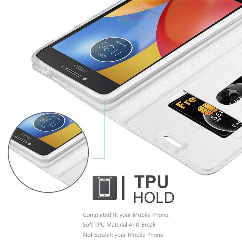 Cadorabo Hülle kompatibel mit Motorola MOTO E4 Schutzhülle mit Magnetverschluss, Standfunktion und Kartenfach
