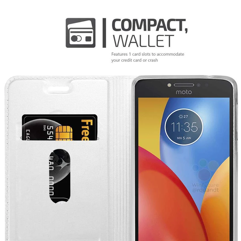 Cadorabo Hülle kompatibel mit Motorola MOTO E4 Schutzhülle mit Magnetverschluss, Standfunktion und Kartenfach