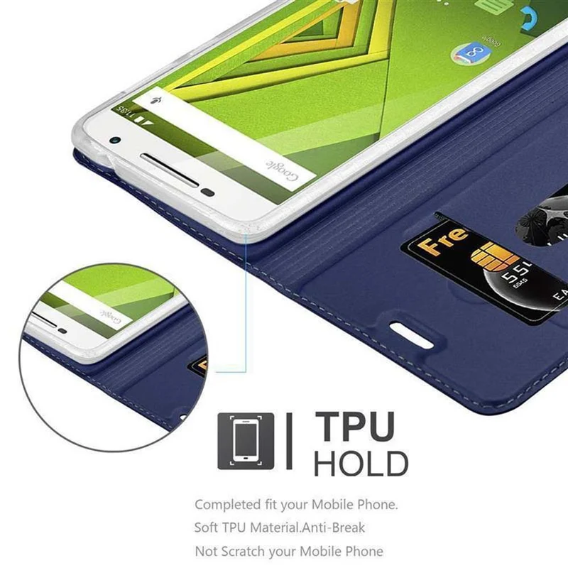 Cadorabo Hülle kompatibel mit Motorola MOTO X PLAY Schutzhülle mit Magnetverschluss, Standfunktion und Kartenfach