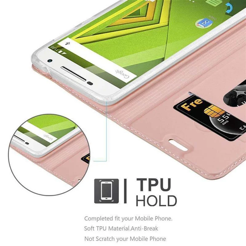 Cadorabo Hülle kompatibel mit Motorola MOTO X PLAY Schutzhülle mit Magnetverschluss, Standfunktion und Kartenfach
