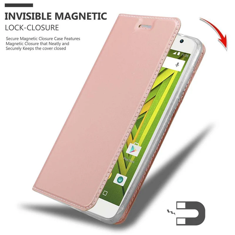 Cadorabo Hülle kompatibel mit Motorola MOTO X PLAY Schutzhülle mit Magnetverschluss, Standfunktion und Kartenfach