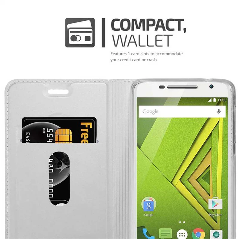 Cadorabo Hülle kompatibel mit Motorola MOTO X PLAY Schutzhülle mit Magnetverschluss, Standfunktion und Kartenfach