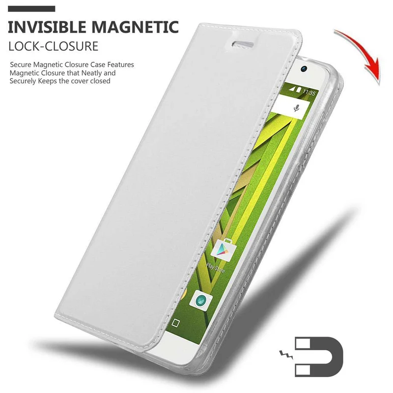 Cadorabo Hülle kompatibel mit Motorola MOTO X PLAY Schutzhülle mit Magnetverschluss, Standfunktion und Kartenfach