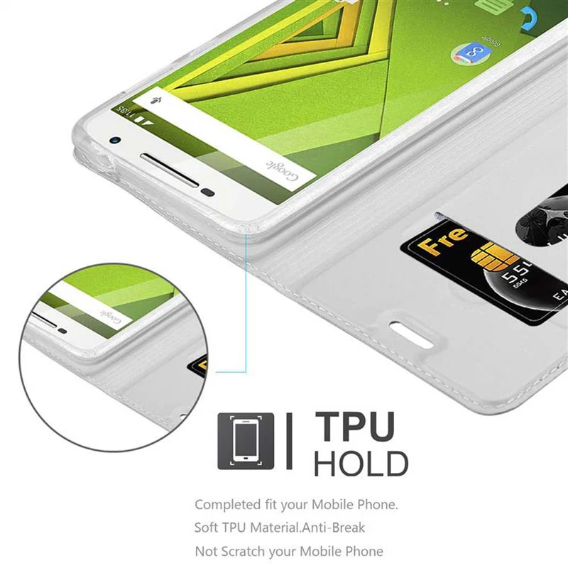 Cadorabo Hülle kompatibel mit Motorola MOTO X PLAY Schutzhülle mit Magnetverschluss, Standfunktion und Kartenfach