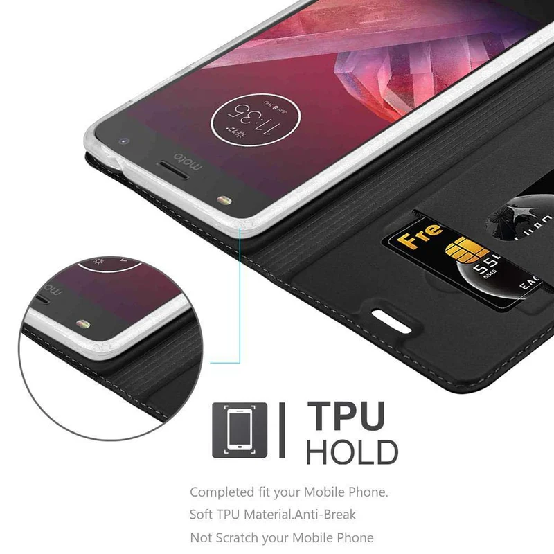 Cadorabo Hülle kompatibel mit Motorola MOTO Z2 PLAY / Z2 FORCE Schutzhülle mit Magnetverschluss, Standfunktion und Kartenfach