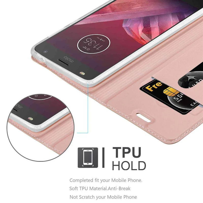 Cadorabo Hülle kompatibel mit Motorola MOTO Z2 PLAY / Z2 FORCE Schutzhülle mit Magnetverschluss, Standfunktion und Kartenfach