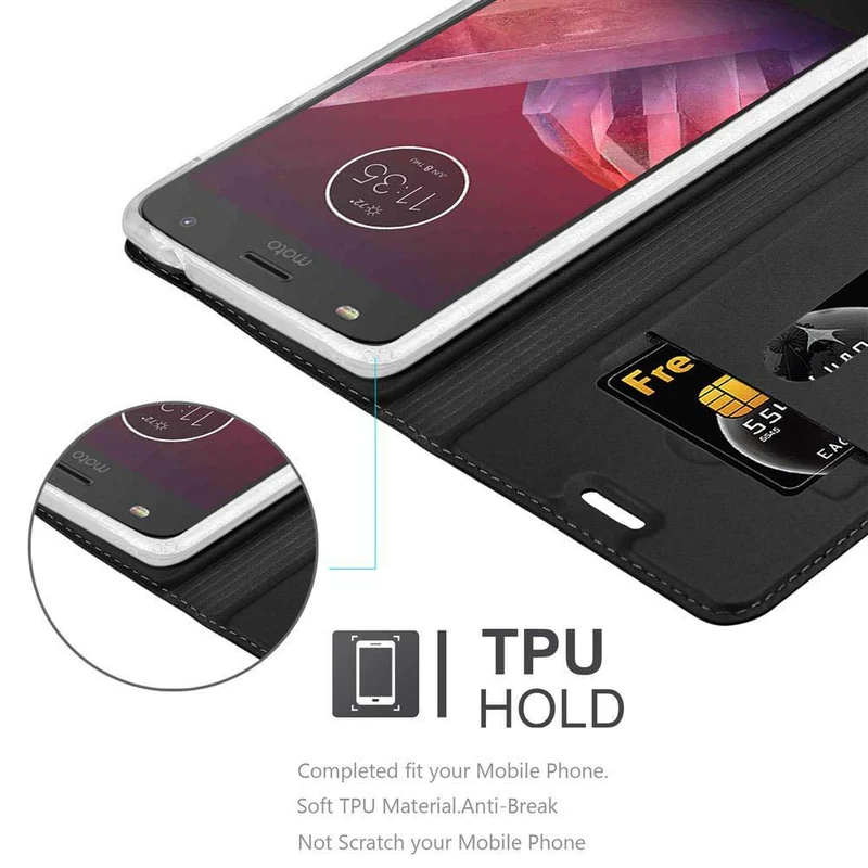Cadorabo Hülle kompatibel mit Motorola MOTO Z2 Schutzhülle mit Magnetverschluss, Standfunktion und Kartenfach