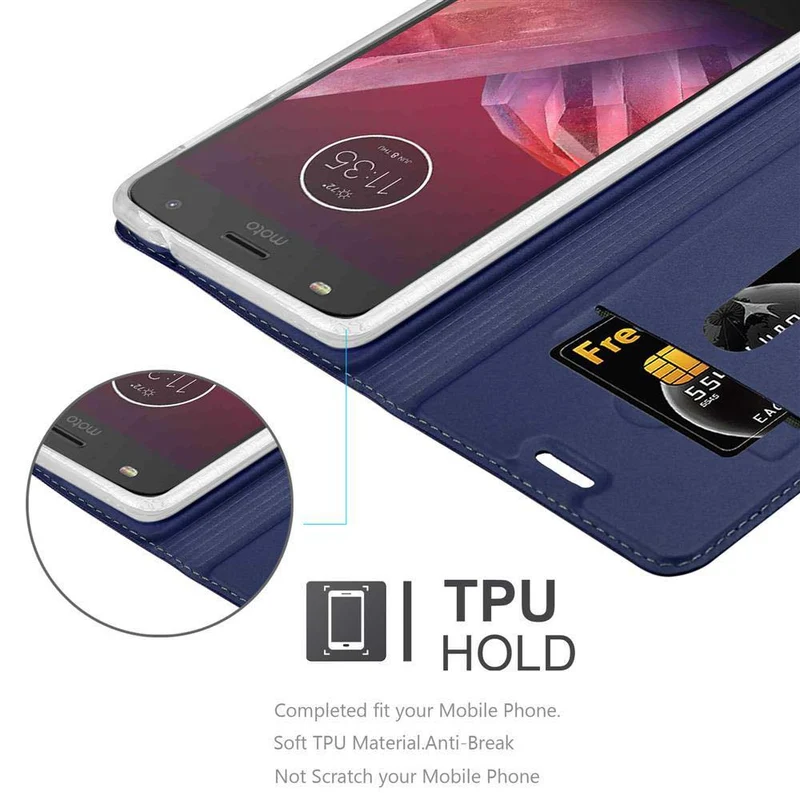 Cadorabo Hülle kompatibel mit Motorola MOTO Z2 Schutzhülle mit Magnetverschluss, Standfunktion und Kartenfach