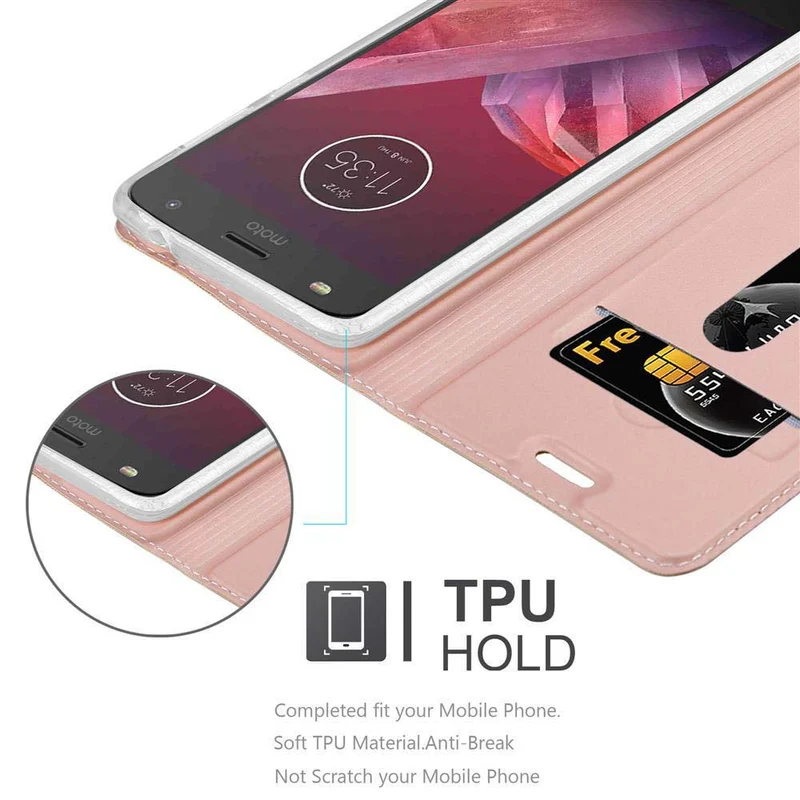 Cadorabo Hülle kompatibel mit Motorola MOTO Z2 Schutzhülle mit Magnetverschluss, Standfunktion und Kartenfach