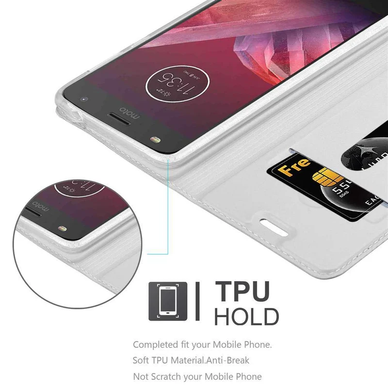 Cadorabo Hülle kompatibel mit Motorola MOTO Z2 Schutzhülle mit Magnetverschluss, Standfunktion und Kartenfach