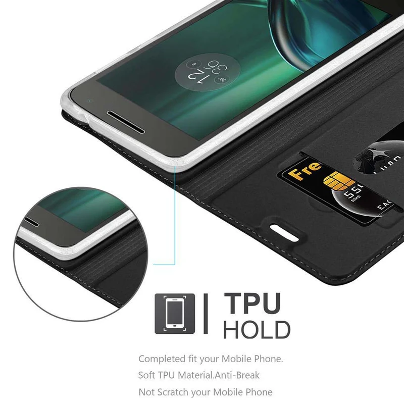 Cadorabo Hülle kompatibel mit Motorola MOTO G4 PLAY Schutzhülle mit Magnetverschluss, Standfunktion und Kartenfach