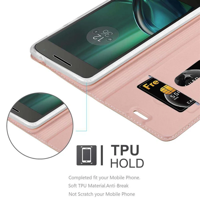 Cadorabo Hülle kompatibel mit Motorola MOTO G4 PLAY Schutzhülle mit Magnetverschluss, Standfunktion und Kartenfach