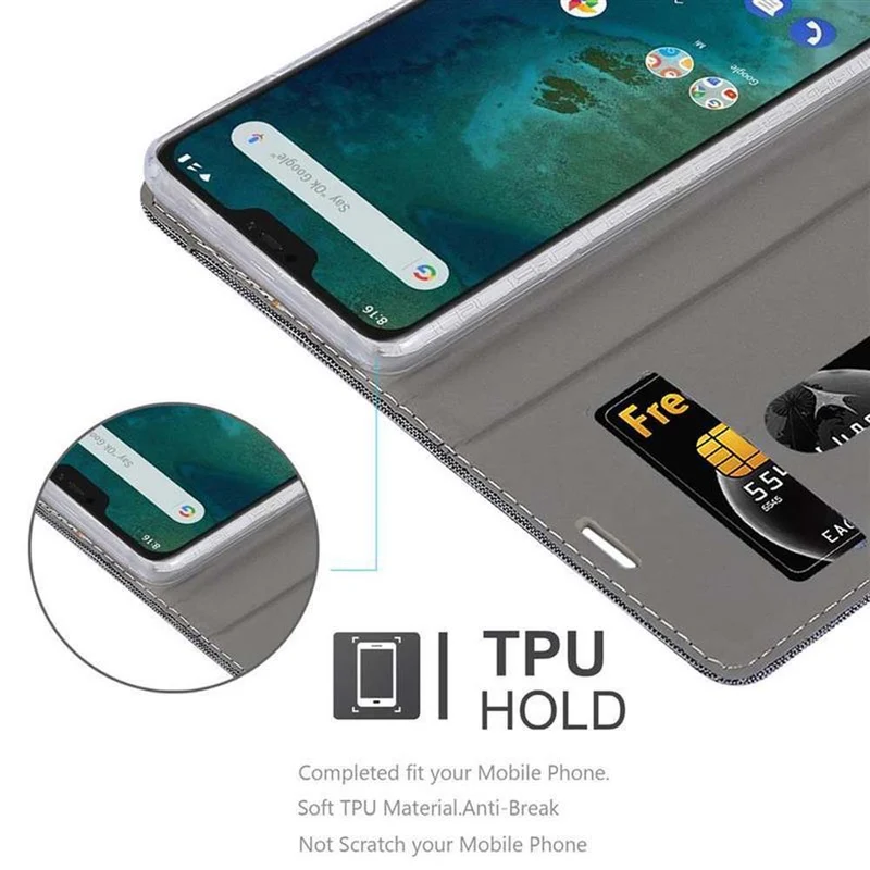 Cadorabo Hülle kompatibel mit Xiaomi Mi A2 / Mi 6X Schutzhülle mit Magnetverschluss, Standfunktion und Kartenfach