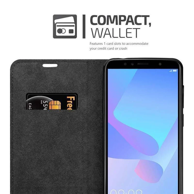Cadorabo Hülle kompatibel mit Huawei Y6 PRIME Schutzhülle mit Magnetverschluss, Standfunktion und Kartenfach