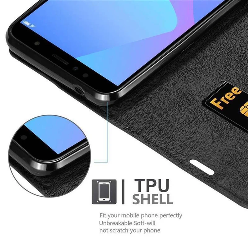 Cadorabo Hülle kompatibel mit Huawei Y6 PRIME Schutzhülle mit Magnetverschluss, Standfunktion und Kartenfach