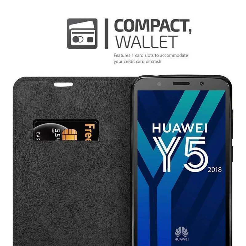 Cadorabo Hülle kompatibel mit Huawei Y5 PRIME 2018 / Y5 2018 Schutzhülle mit Magnetverschluss, Standfunktion und Kartenfach