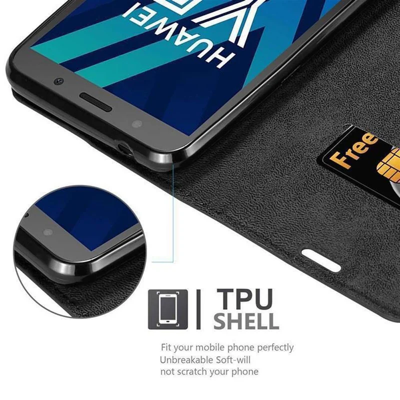 Cadorabo Hülle kompatibel mit Huawei Y5 PRIME 2018 / Y5 2018 Schutzhülle mit Magnetverschluss, Standfunktion und Kartenfach