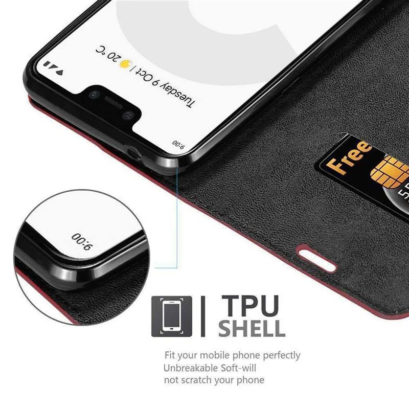 Cadorabo Hülle kompatibel mit Google PIXEL 3 XL Schutzhülle mit Magnetverschluss, Standfunktion und Kartenfach