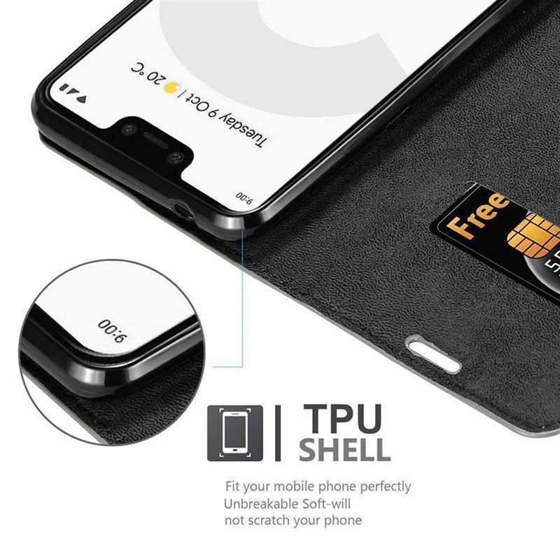 Cadorabo Hülle kompatibel mit Google PIXEL 3 XL Schutzhülle mit Magnetverschluss, Standfunktion und Kartenfach