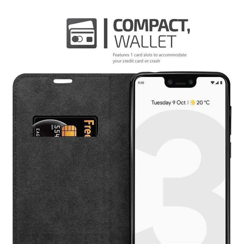 Cadorabo Hülle kompatibel mit Google PIXEL 3 XL Schutzhülle mit Magnetverschluss, Standfunktion und Kartenfach