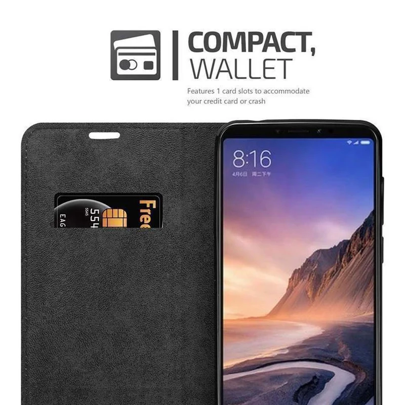 Cadorabo Hülle kompatibel mit Xiaomi Mi MAX 3 Schutzhülle mit Magnetverschluss, Standfunktion und Kartenfach