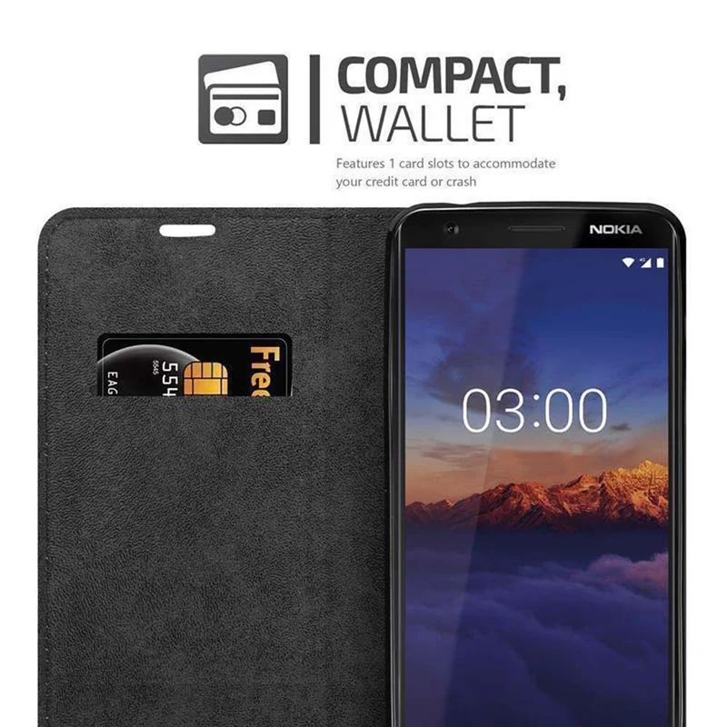 Cadorabo Hülle kompatibel mit Nokia 3,1 Schutzhülle mit Magnetverschluss, Standfunktion und Kartenfach