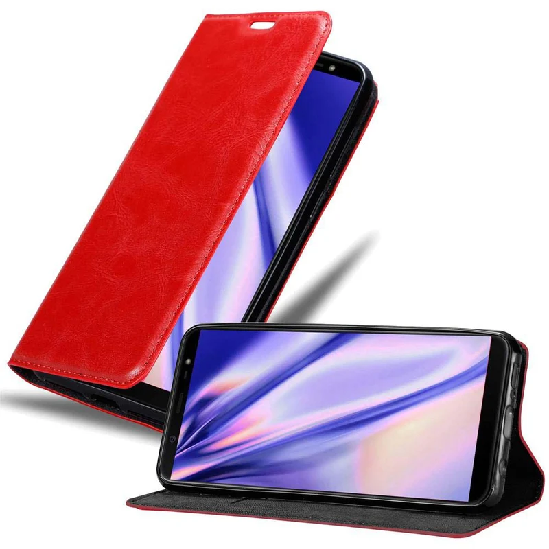 Cadorabo Hülle kompatibel mit Samsung Galaxy J8 2018 Schutzhülle mit Magnetverschluss, Standfunktion und Kartenfach