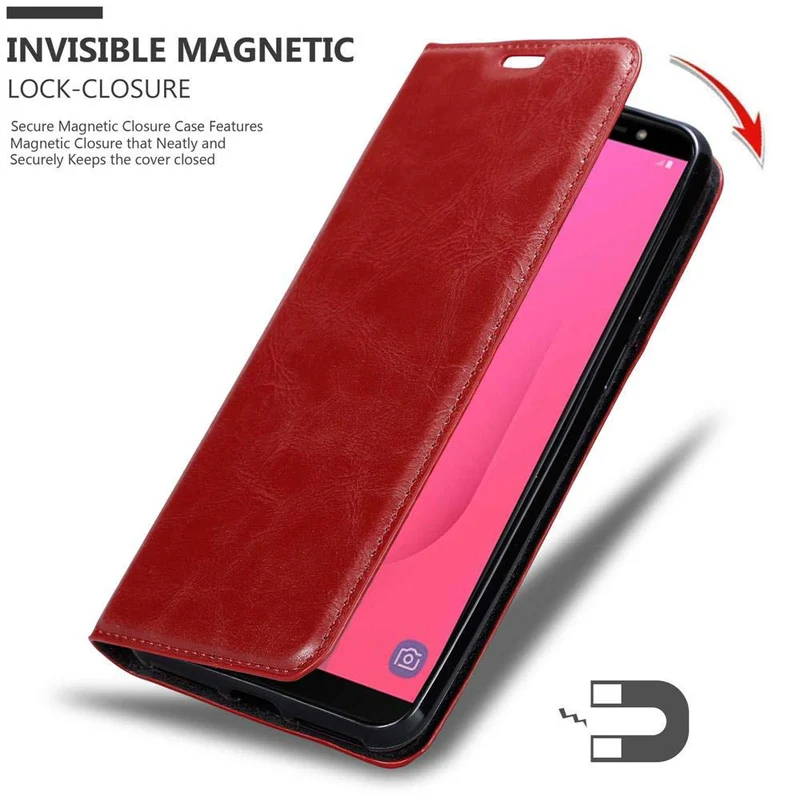 Cadorabo Hülle kompatibel mit Samsung Galaxy J8 2018 Schutzhülle mit Magnetverschluss, Standfunktion und Kartenfach