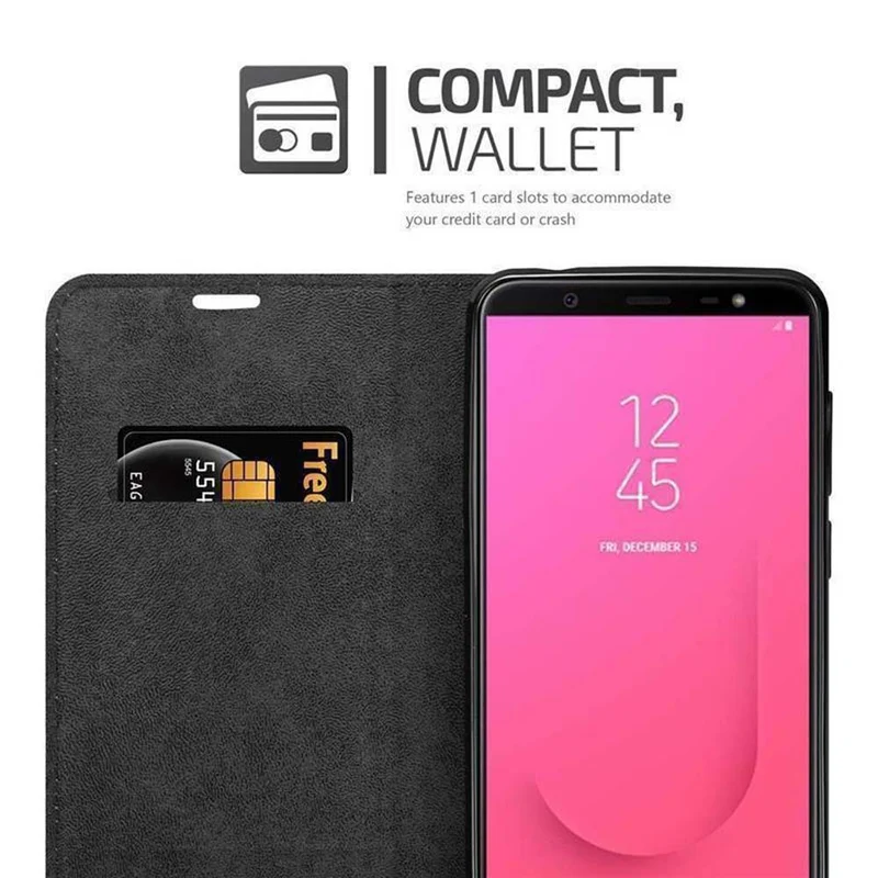 Cadorabo Hülle kompatibel mit Samsung Galaxy J8 2018 Schutzhülle mit Magnetverschluss, Standfunktion und Kartenfach