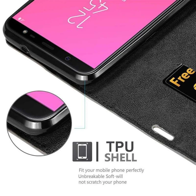 Cadorabo Hülle kompatibel mit Samsung Galaxy J8 2018 Schutzhülle mit Magnetverschluss, Standfunktion und Kartenfach