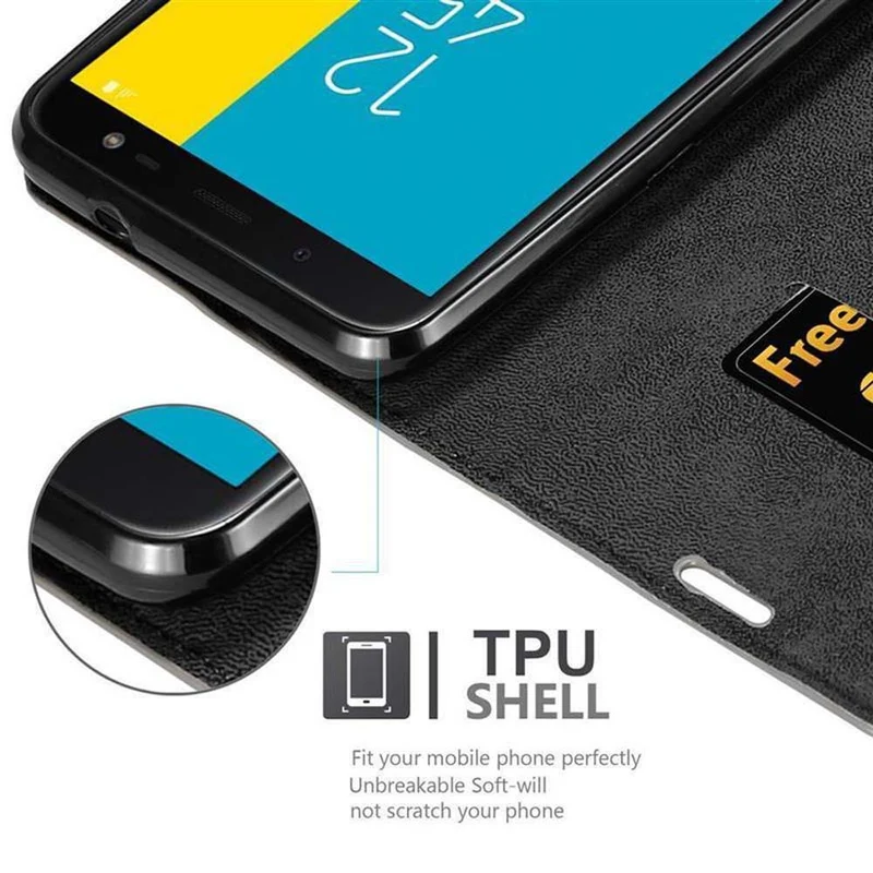 Cadorabo Hülle kompatibel mit Samsung Galaxy J6 2018 Schutzhülle mit Magnetverschluss, Standfunktion und Kartenfach