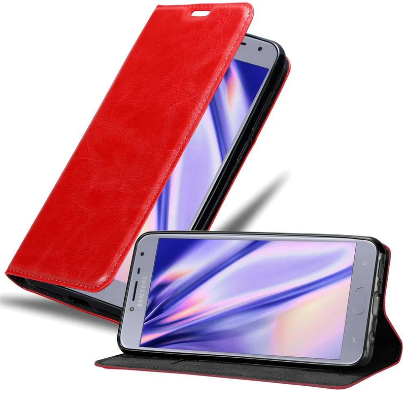 Cadorabo Hülle kompatibel mit Samsung Galaxy J4 2018 Schutzhülle mit Magnetverschluss, Standfunktion und Kartenfach
