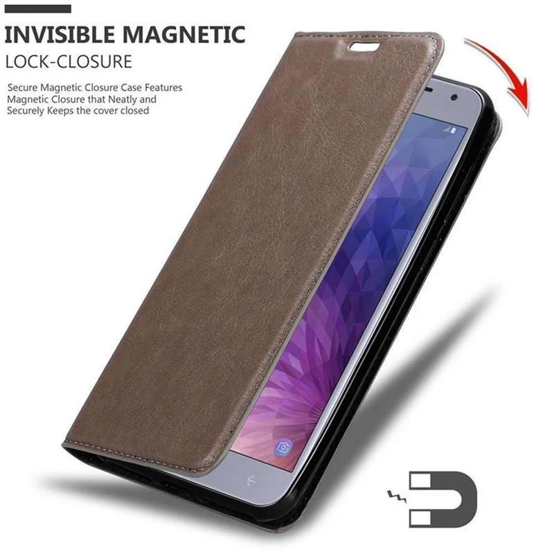 Cadorabo Hülle kompatibel mit Samsung Galaxy J4 2018 Schutzhülle mit Magnetverschluss, Standfunktion und Kartenfach