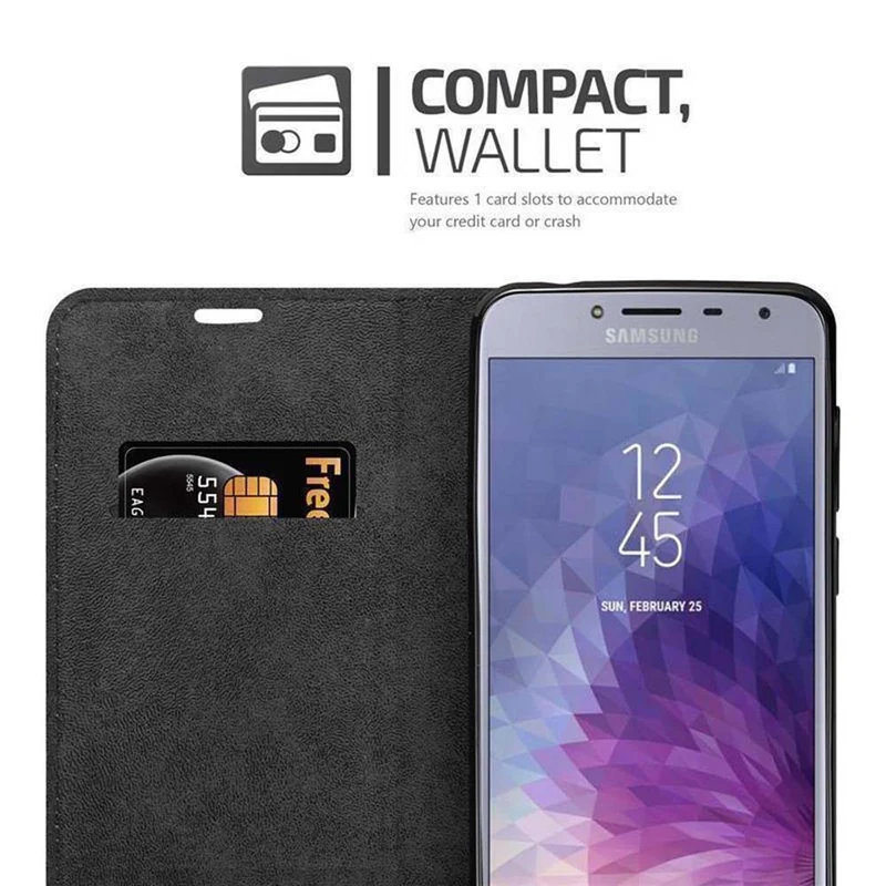 Cadorabo Hülle kompatibel mit Samsung Galaxy J4 2018 Schutzhülle mit Magnetverschluss, Standfunktion und Kartenfach
